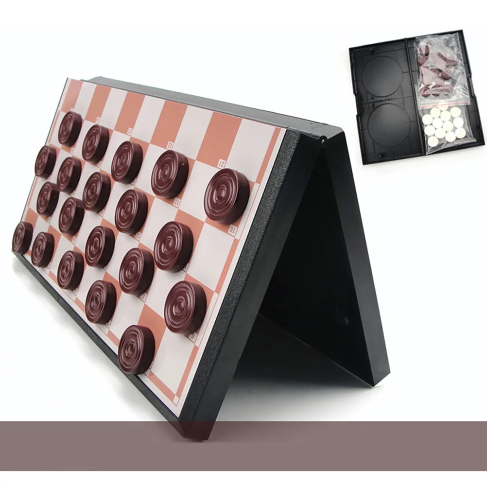 

Foldable Plastic Checkers Set Durable Lightweight International Magnetic Board Game for Kids Adults Home Outdoor