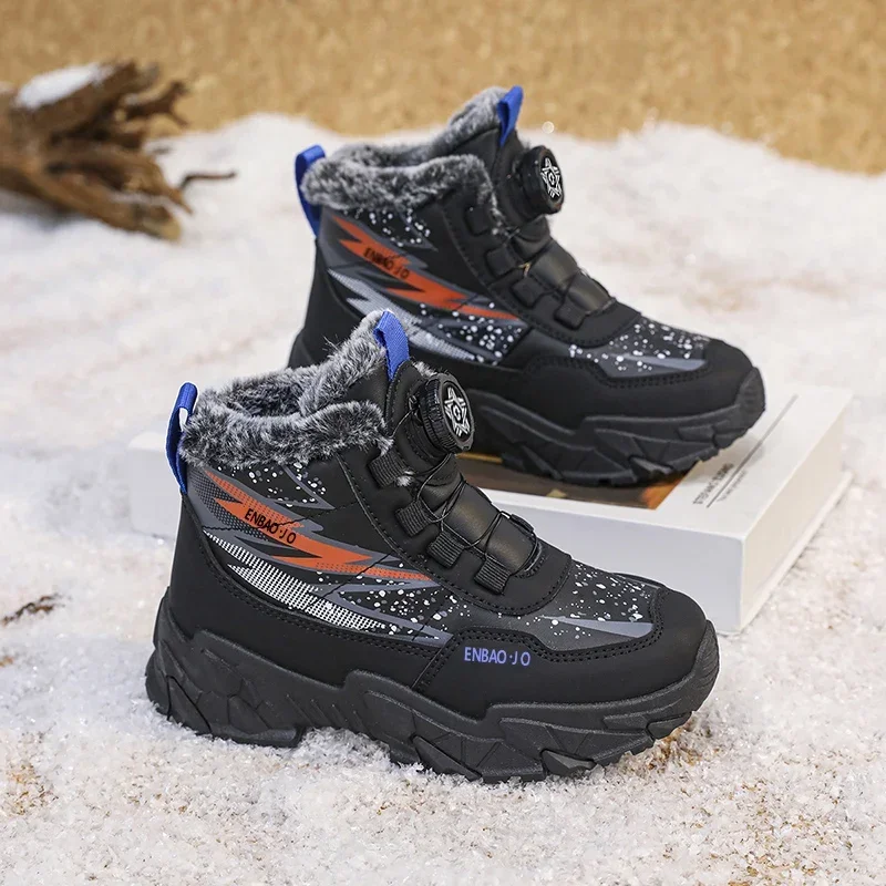 New Children Snow Boots Trendy All-match Kid Winter Thick Bottom Cotton Shoe Mid Top Warm Girl Boy Anti-slip Wear-resistant Boot