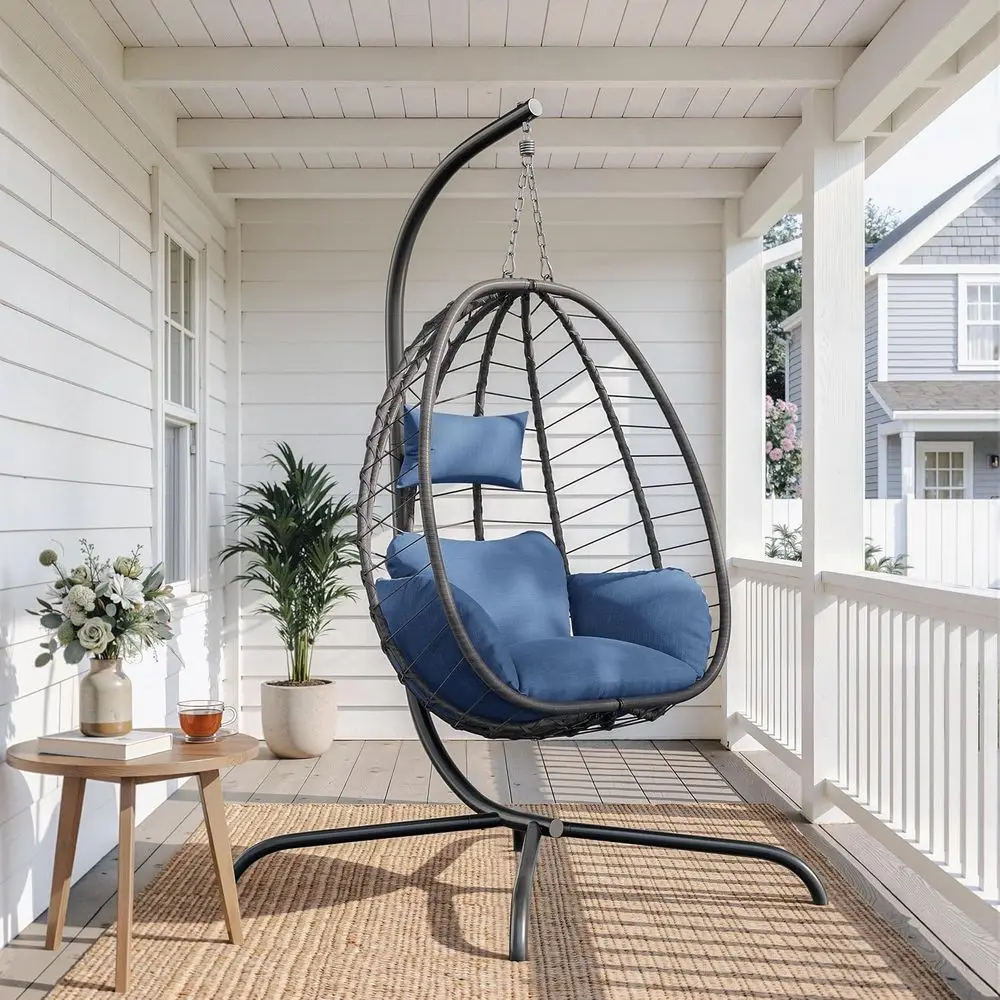 

Elegant Wicker Rattan Swing Chair for Indoor and Outdoor Use, Patio Hanging Seat with Durable Cushion, Suitable for Balcony or B