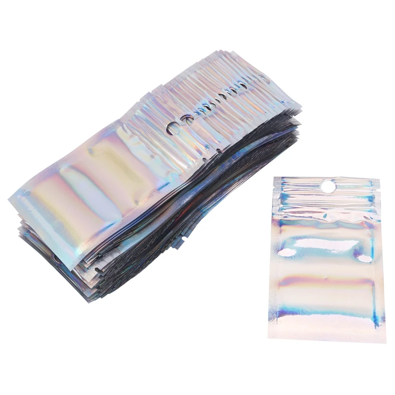 

200 Pcs Resealable Mylar Bags Smell Proof Pouch 2.3X3.9 Inches Holographic Color Aluminum Foil Bags For Food Storage