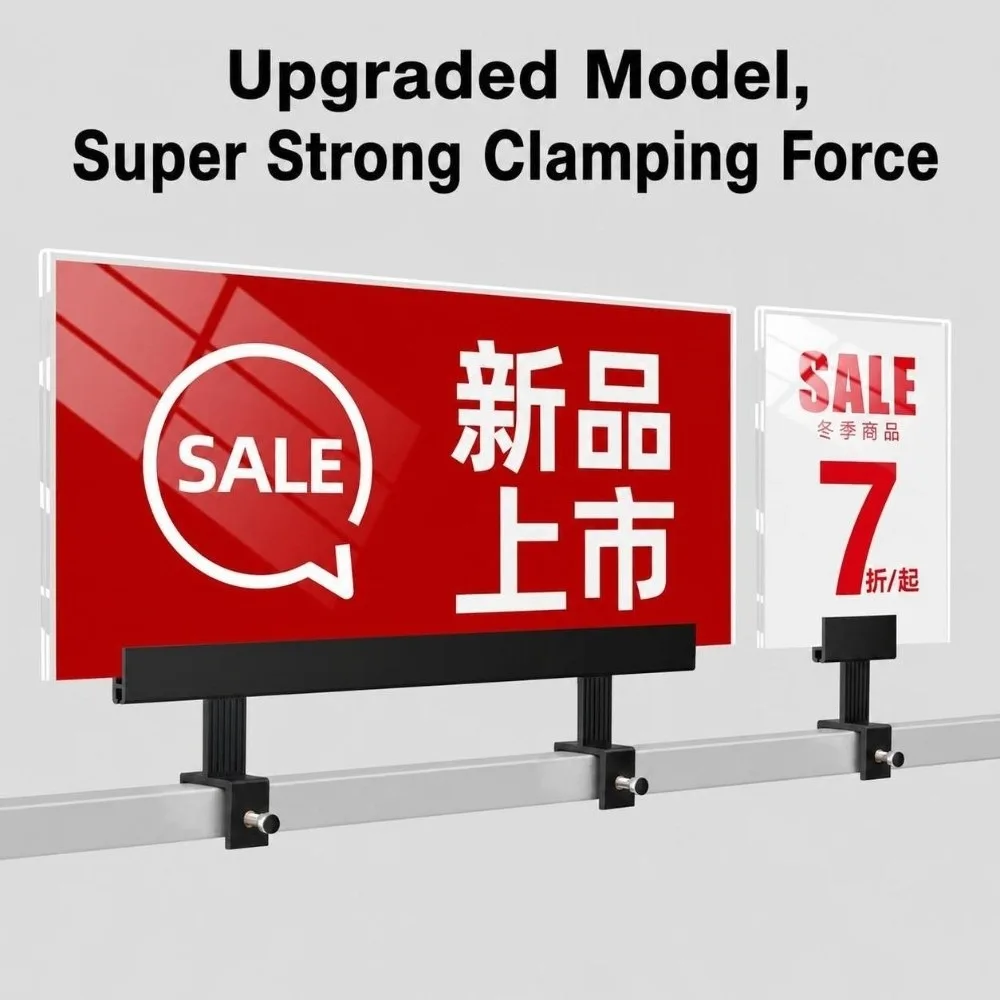 Portable Hard Plastic POP Sign Holder Adjustable C-Clamp Price Tag Stand Price Display Rack Shop Promotional