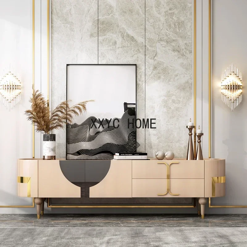 Mueble de TV italiano ligero de lujo, mueble de TV minimalista moderno, mueble de piso alto para dormitorio principal