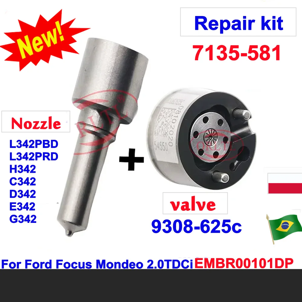 7135-581 Kit de reparación L342PRD boquilla H342 C342 D342 E342 G342 + 9308-625C válvula de Control para Ford Focus Mondeo 2.0TDCi EMBR00101DP