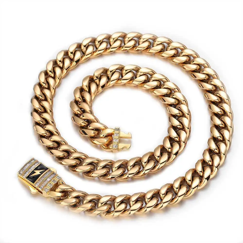 Luxury 24K 9999 Pure Gold real gold Men's Bracelet European and American Spring Buckle Cuban Necklace Width 12mm Length 60cm