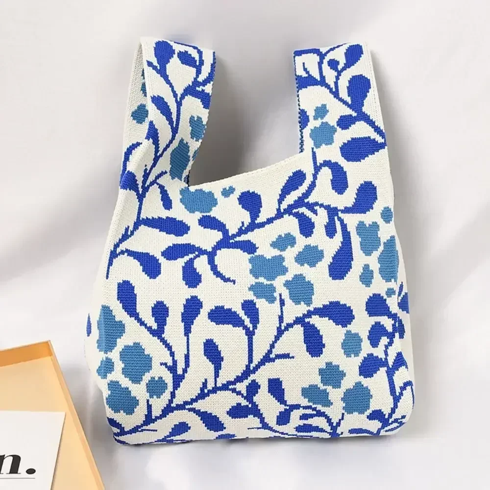 SN5  New Handmade Knit Handbag Women Mini Knot Wrist  Casual Color Tote  Student Reusable Shopping Bags