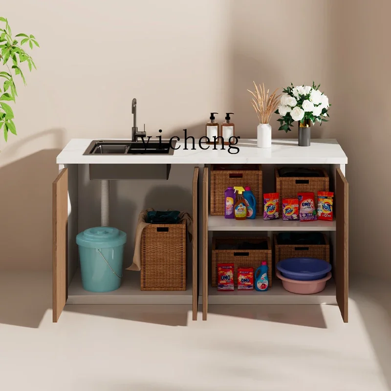 b27 outdoor all-aluminum alloy rock slab wash basin integrated cabinet, courtyard pool basin, household balcony storage cabinet