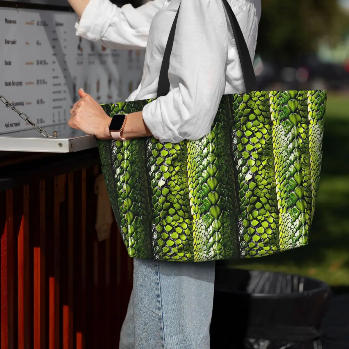 

Змеиная кожа Зеленая змеиная змея с животным принтом Viper Модная пляжная сумка Спортивная сумка для спортзала Йога Duffle Большая женская дорожная сумка