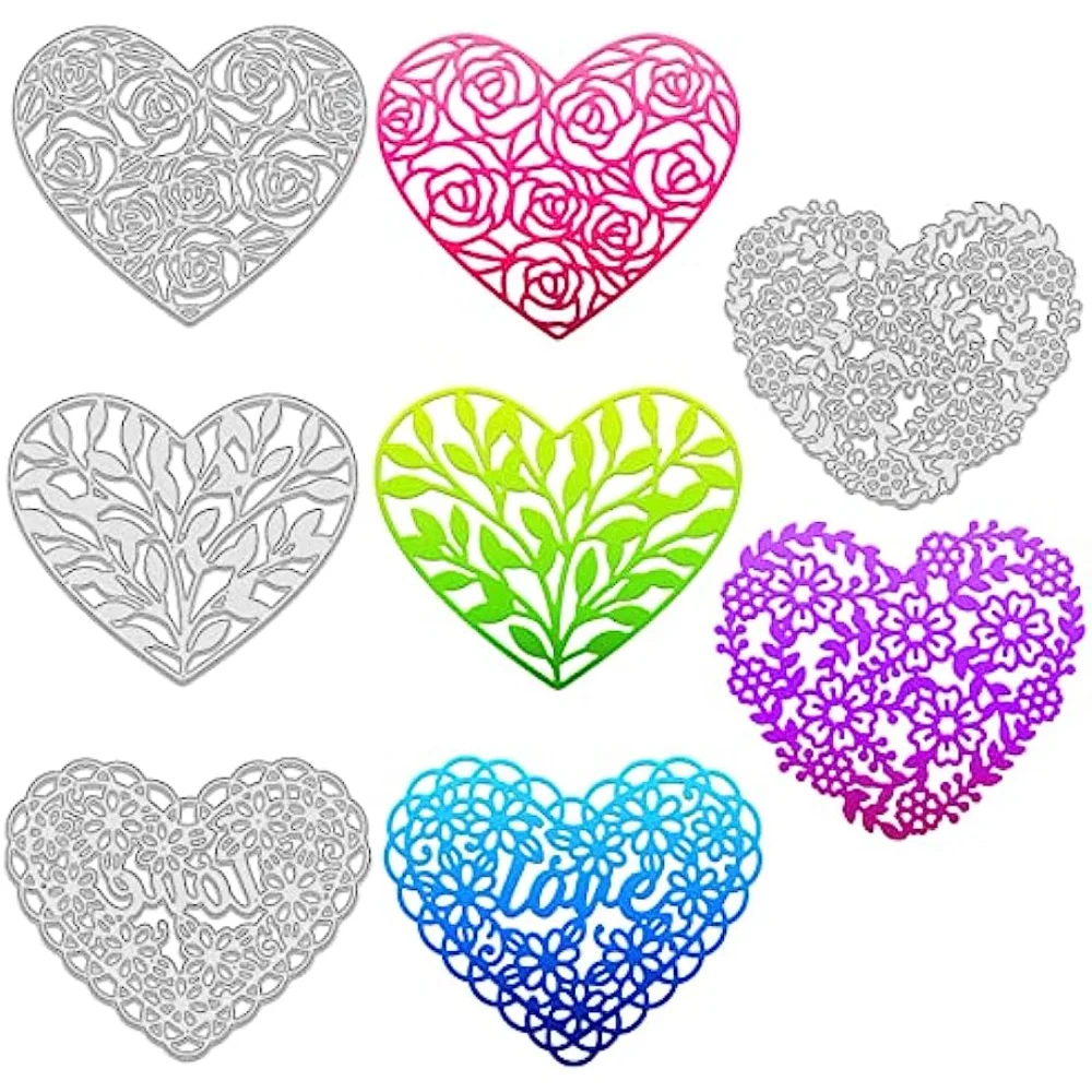 Heart Pattern Metal Cutting Dies Valentine's Day Template s with Flowers and Leaves Shape for DIY Scrapbooking Greeting Cards