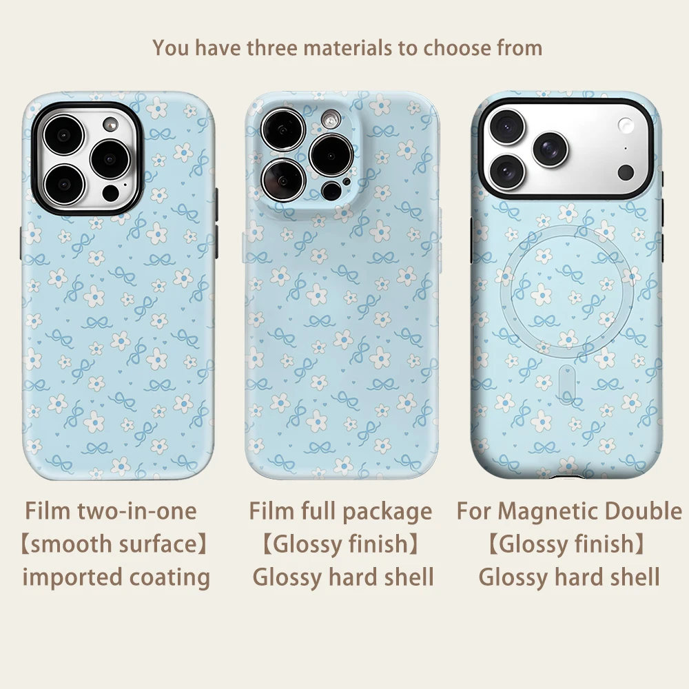 Fleur bleue IPhone17 doit pour la coque de téléphone magnétique pour IPhone 17 16 15 14 13 Pro Max Plus étui robuste simple Double couche