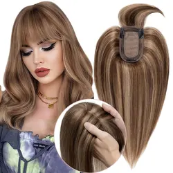 SEGO Hair Toppers for Women Real Human Hair with Thinning Hair Toppers Clip in Toppers Straight Hair Pieces with Bangs 150%