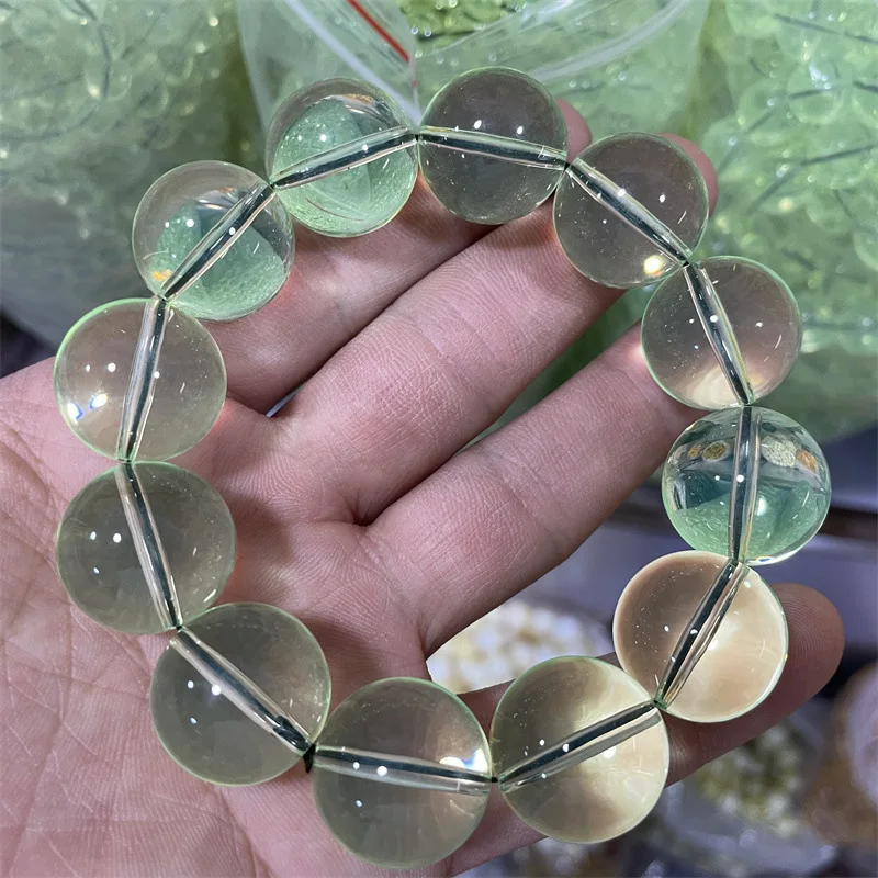 Chinese Exquisite Gemstone: Ice-Type Second Generation Bead , Light Green Amber Bracelet, Special Price