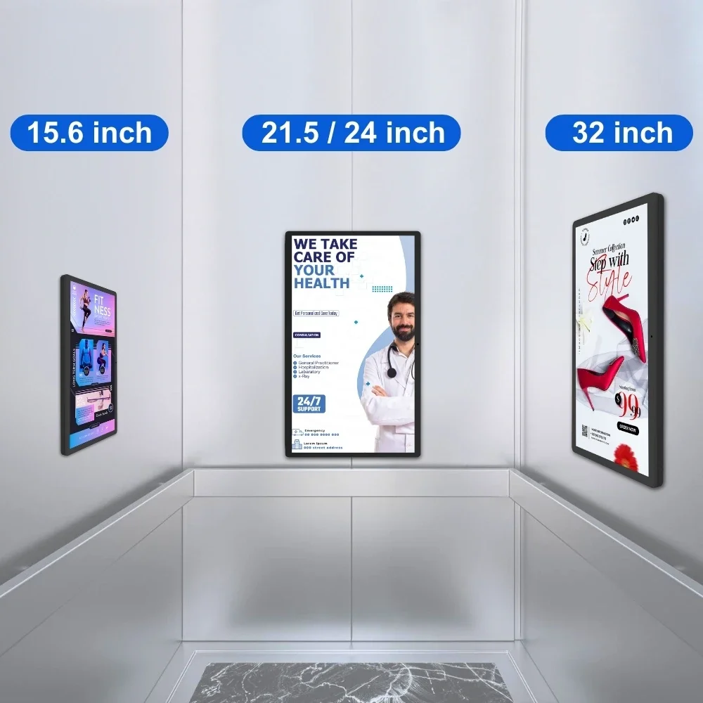 

Gold Seller Large Eled Indoor Advertising Screens Display Android 14 4+32G RJ45 21.5" 16:9 Touch Screen for Elevator Media Wall