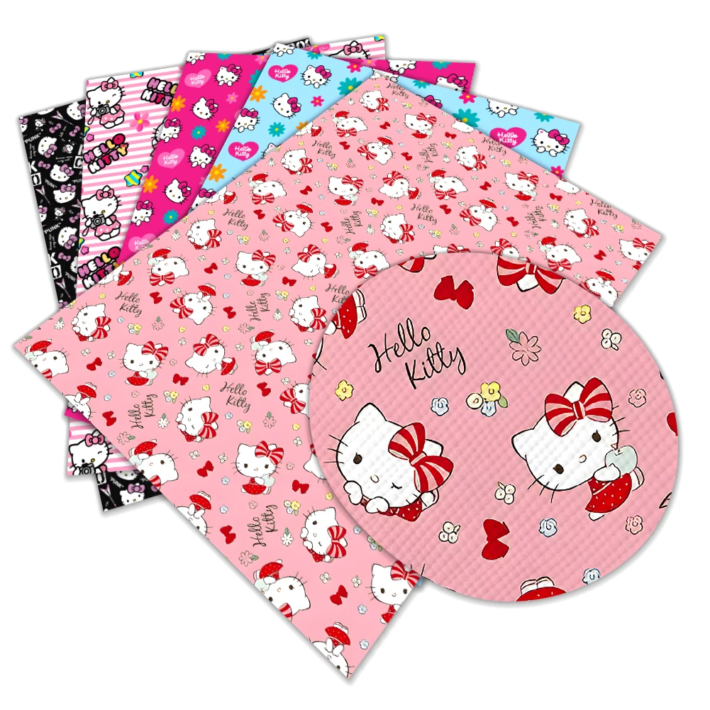 Sanrio Cartoon Plaid Printed Hello Kitty Pattern Artificial Leather Cross Pattern for DIY Jewelry Earring Craft Making 22*30cm