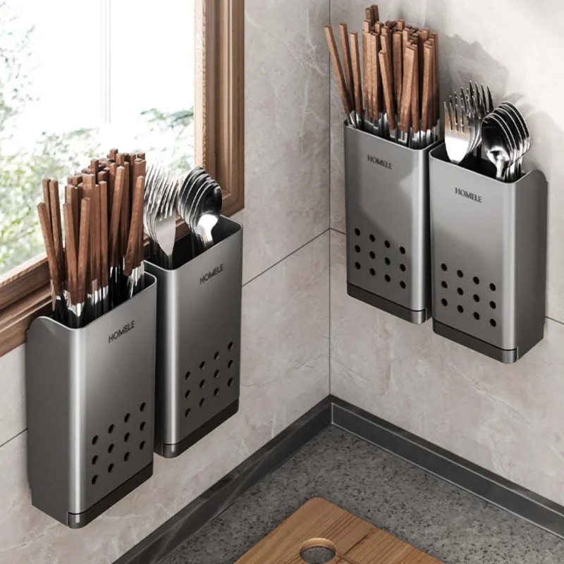 1 Stück Besteckorganizer Multifunktionales Wandmontiertes Besteckaufbewahrungsregal mit Abnehmbarer Wasserablaufbasis und Stäbchenhalter