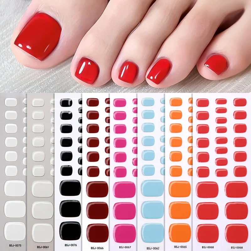 Toe Gel Nail Sticker Hardens with UV Lamp Curing Gel Stickers Waterproof Korean Full Cover Waterproof Polish Wraps Foot Strips