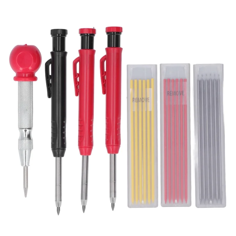 ソリッドカーペンターペンシルセット（リフィル付き）センターポンチ、ロングノーズディープホールメカニカルマーカー