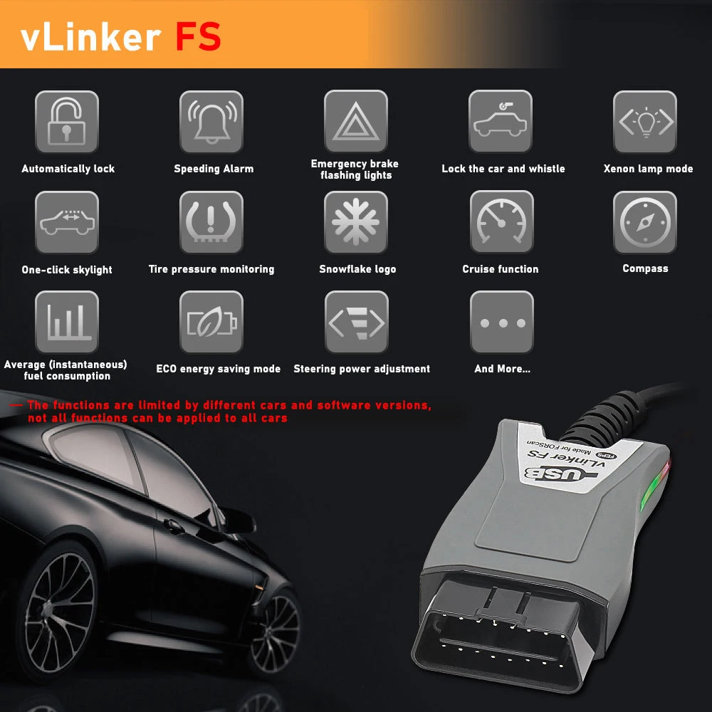 FS ELM327 أدوات الواجهة obdii لفورد فورسكان elm 327 obd 2 HS/MS-CAN VLinker FS USB لمازدا سيارة ماسح ضوئي تشخيصي #4