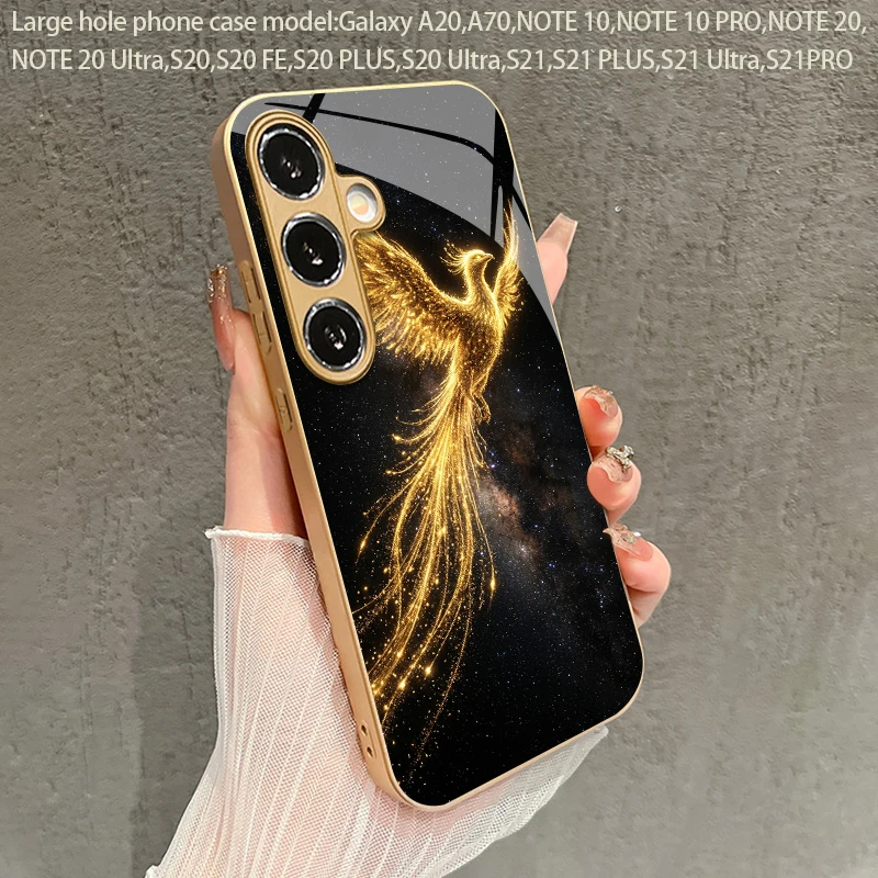 2D Phoenix Pattern Flowing Light Phone Case for Samsung Galaxy S26 S25 S24 S23 S22 S21 S20 A56 A55 Golden Glass Protective Cover view 6