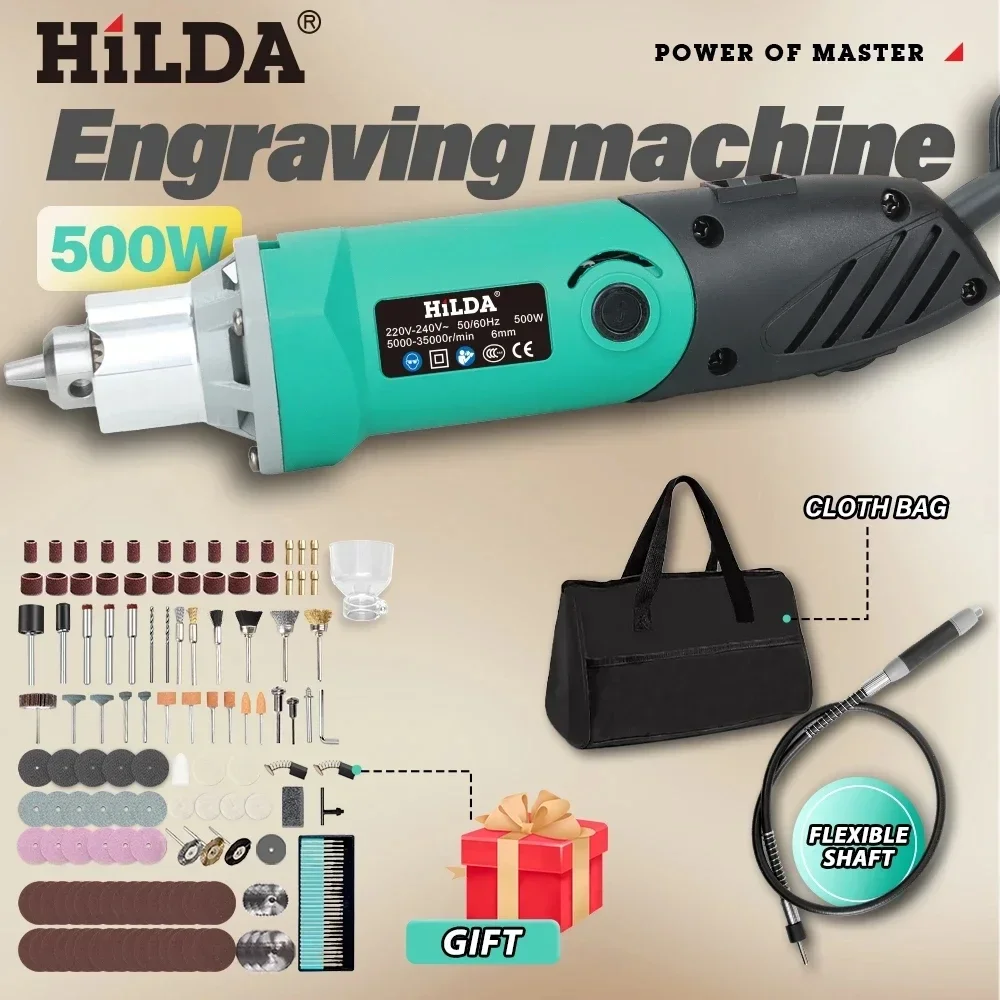 HILDA grawer wiertarka elektryczna Dremel 500W 6 zmiennej prędkości wysokiej mocy zielony zestaw narzędzi obrotowych do obróbki drewna szlifierka polerowanie
