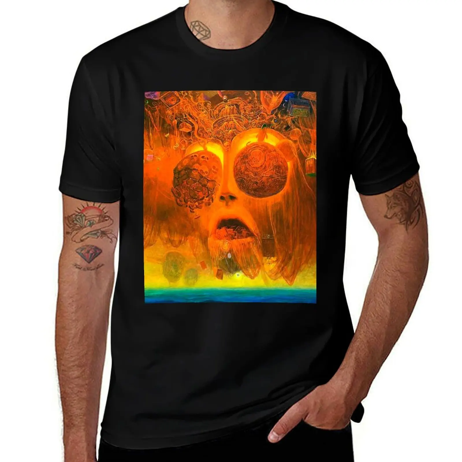 Untitled (Orange Organism) by Zdzis?aw Beksiński T-Shirt Work Short Sleeve Cotton Top T-Shirt