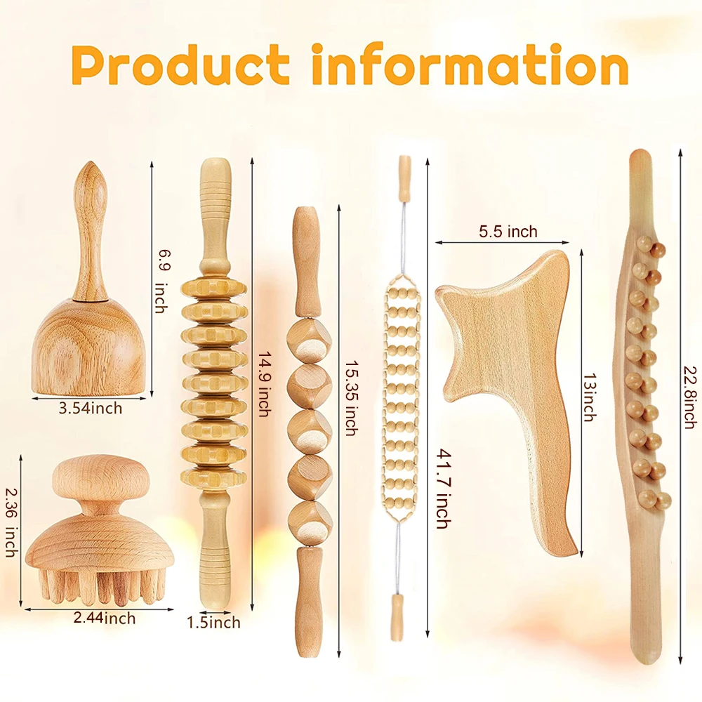 Wooden Massage Guasha Stick Wood Roller Massager Wood Therapy Tool Maderoterapia Kit for Fascia Muscle Pain Relief Body Shaping