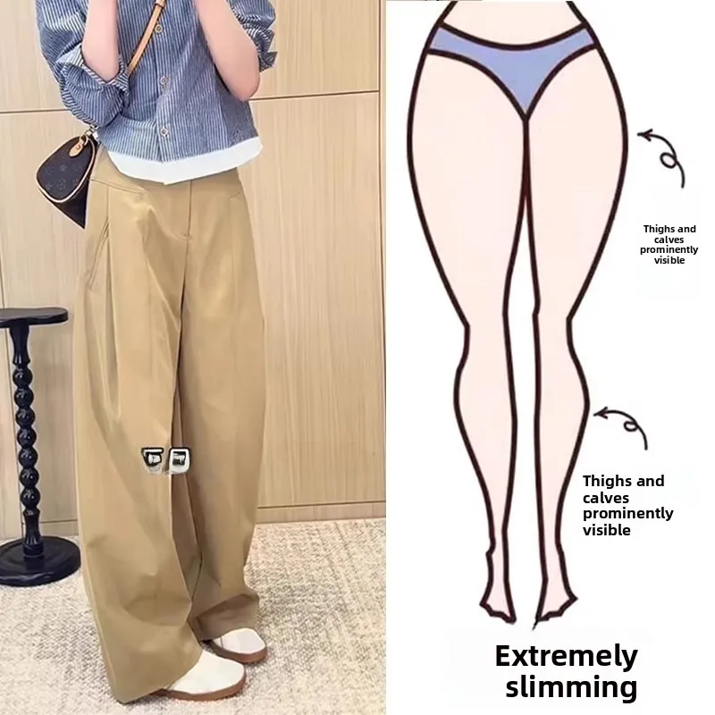 

Женские повседневные брюки цвета хаки больших размеров, весенние, с высокой талией, свободные, прямые, широкие, удобные, повседневные брюки