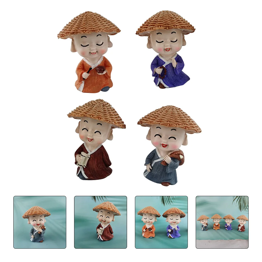 1 مجموعة تماثل صمغي مجموعة من 4 يصعب ارتداؤها بوذا الحلي سطح المكتب الديكور للمنزل مكتب الرهبان تمثال حلية #5