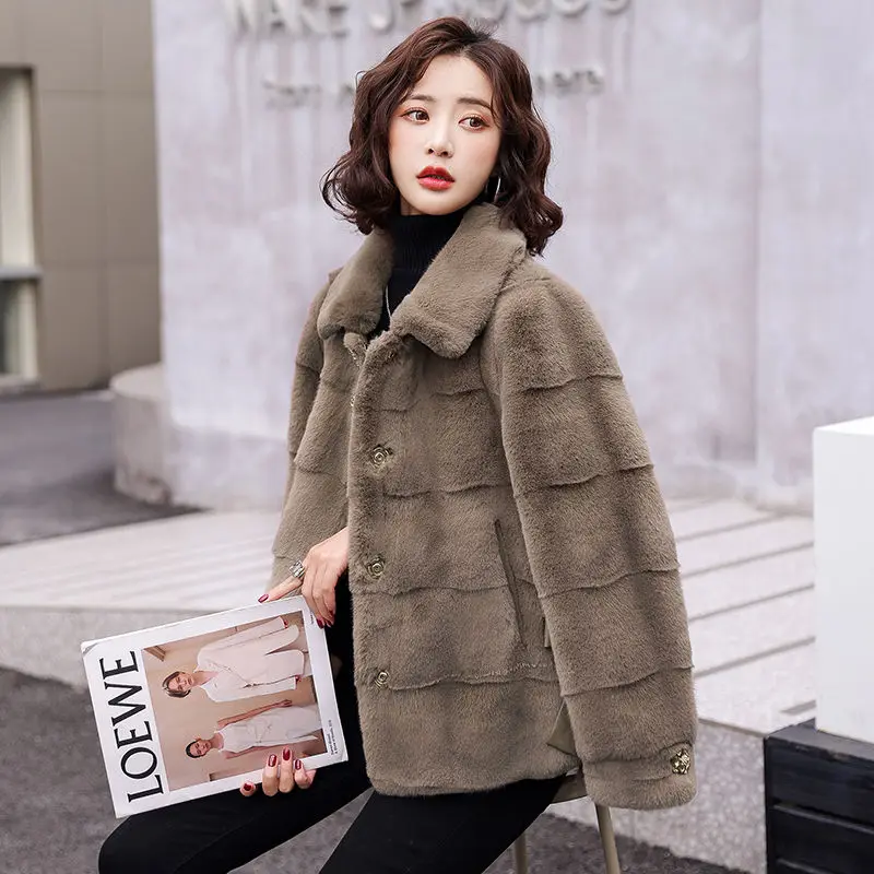 

Fashion Short Woolen Coat Women's 2025 New Autumn and Winter Warm Fur All-in-one Imitation Mink Velvet Fur Coat Women Winter