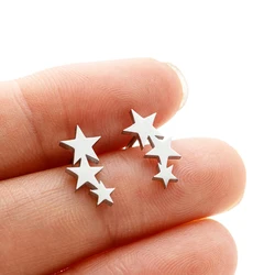 Fashion Stainless Steel Earrings Small Cute Triple Star Stud Earrings Punk Piercing Earing Women's Starry Minimalist Jewelry