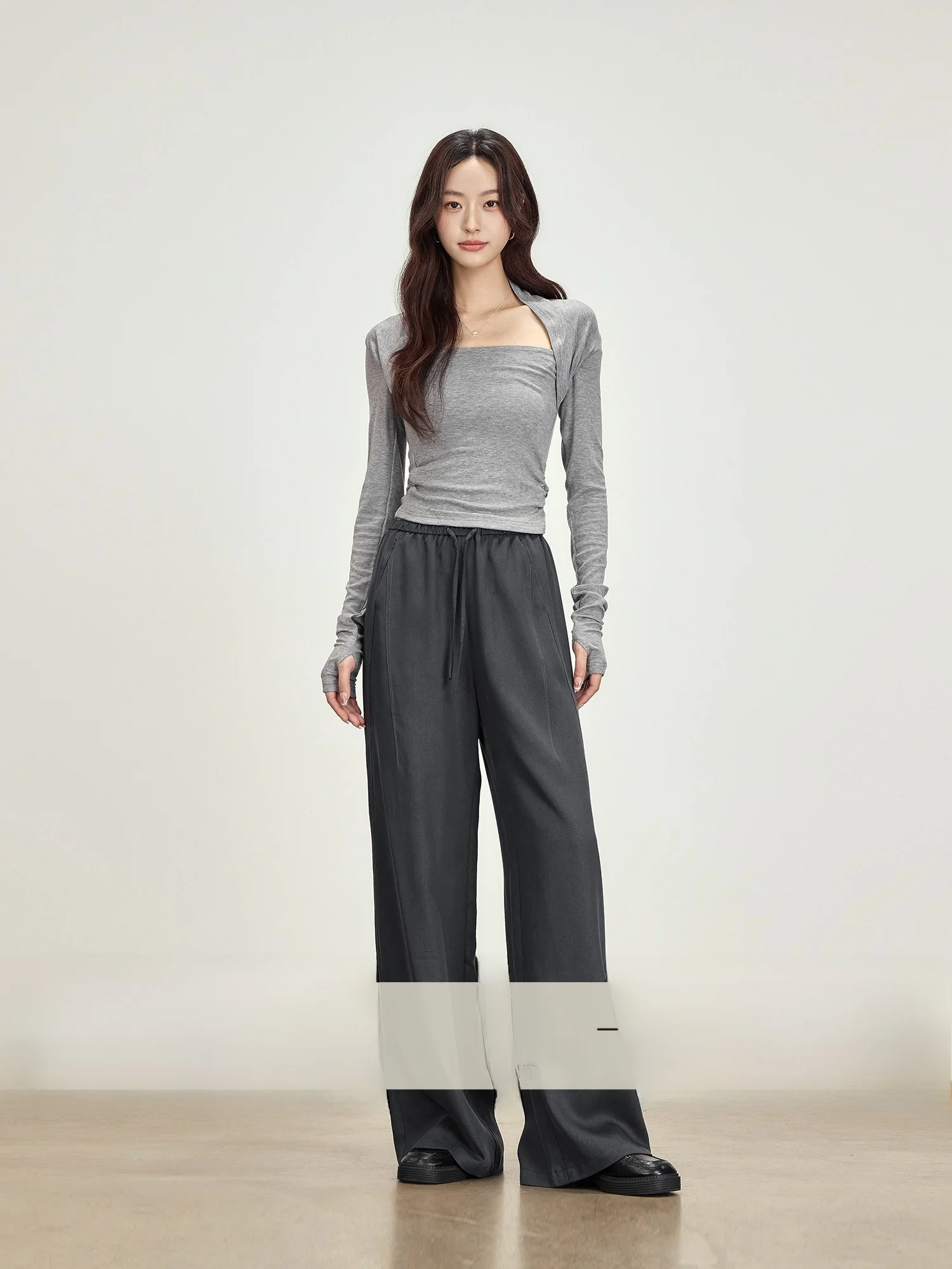 

Повседневные брюки с широкими штанинами и завязками для женщин, весенние, утягивающие, для фигуры типа «груша», с высокой талией, маленькие размеры, премиум-класса, повседневные, трендовые.