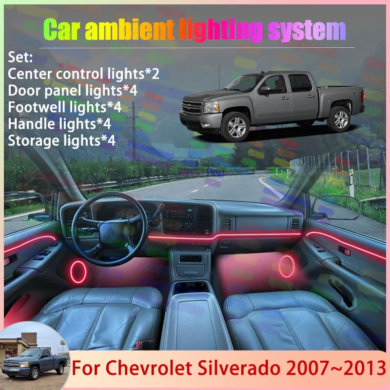 Для Chevrolet Silverado 2007~2013 MK2: Комплект атмосферной RGB-подсветки с эффектом бегущих огней (2/24 шт.) и аксессуары Для Chevrolet Silverado 2007~2013 MK2: Комплект атмосферной RGB-подсветки с эффектом бегущих огней (2/24 шт.) и аксессуары
