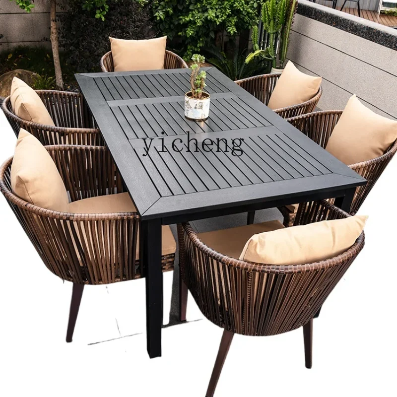 Zf outdoor table and chair villa courtyard garden table and chair leisure terrace outdoor crochet rattan