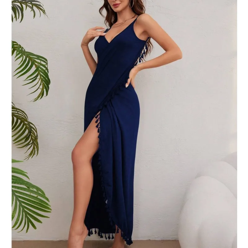 

Sexy Long Dress Women Summer Fashionable Suspender With Solid Color Backless Slit Maxi Beach Dress Kleid Vestido Elegante Mujer