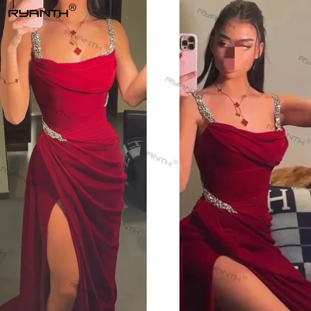 Ryanth Long Evening Dresses Red Prom Dresses 2024 High Side Slit Sexy Formal Dresses Sleeveless Prom Cocktail Gown فساتين الحفل