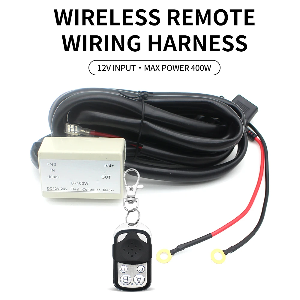 LED light strip 400W load harness wireless strobe wiring kit, on-off strobe RF remote switch, suitable for 12V car and truck wor