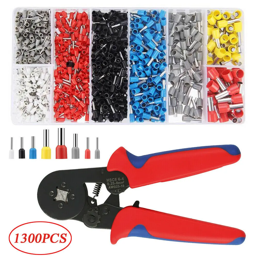 

1300Pcs Tube Terminal Set VE European Style Tube Terminal Box Cold Pressed Terminal Block Kit And Pliers