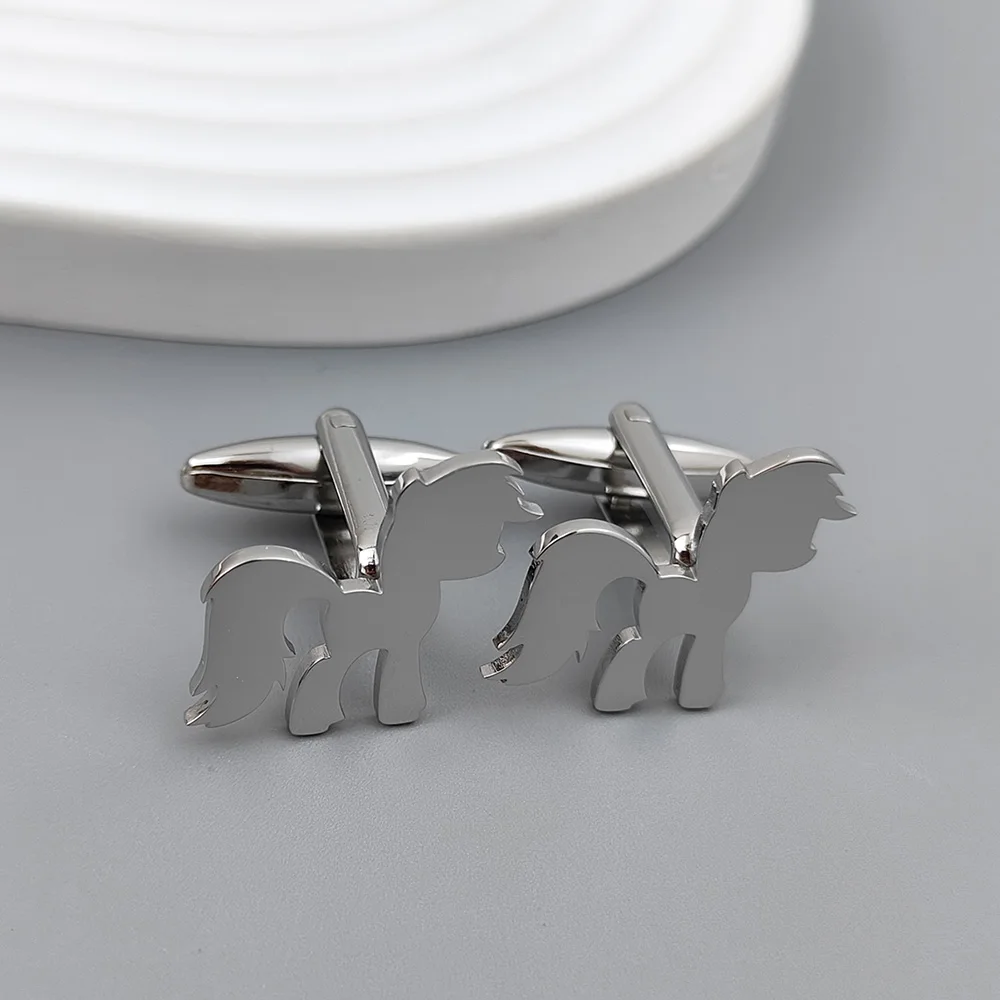 Funny pony cute cufflinks in gold-plated black, French shirt cuff accessories, worn by high-end business men