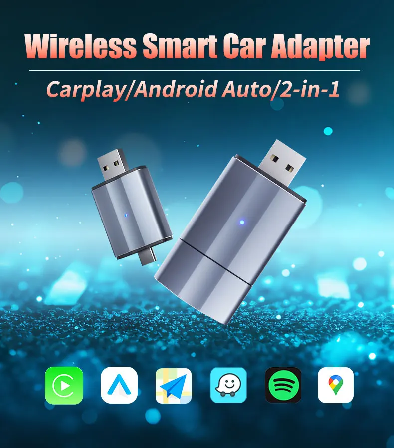 

Wireless CarPlay Android Auto 2 in 1 Adapter Wireless Box Smart Dongle Type-C/USB Plug & Play 5.8Ghz WiFi For Android Auto