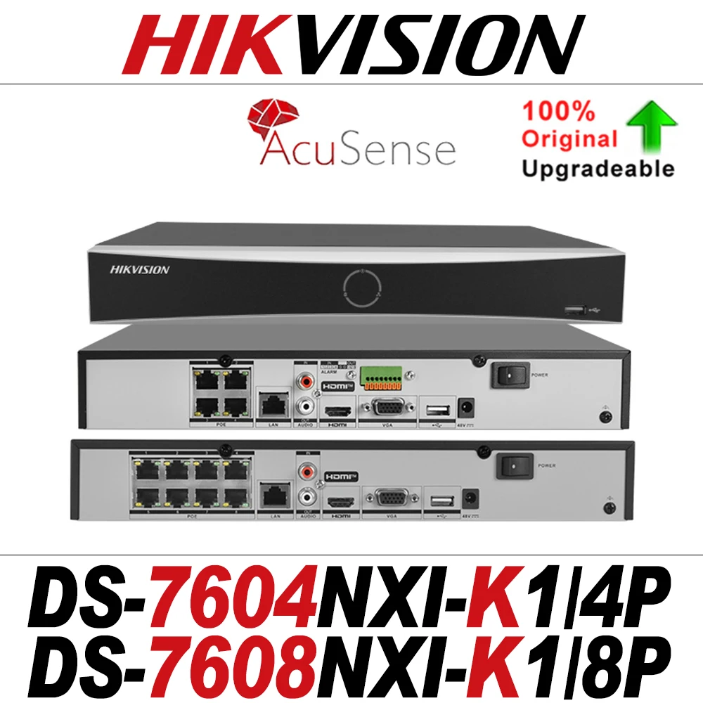 Hikvision Videoregistratore di rete originale 4K DS-7604NXI-K1/4P DS-7608NXI-K1/8P 4/8ch 4/8PoE 1U AcuSense NVR 1 SATA per telecamera IP