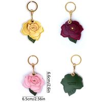 PU Leather Rose Flower Bag Keychain Metal Key Ring 3D Rose Entrance Guard Card Holder Multipurpose Portable