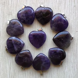 Fashion Good quality Natural amethyst stone heart pendants 30mm for jewelry making necklaces free shipping wholesale 10pcs/lot