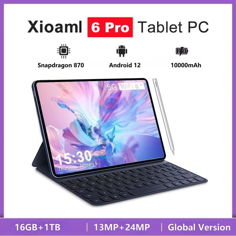 2024 NEW Pad 6 Pro Android Tablet PC Android 12 11 Inch 16GB 1T 5G Dual SIM Phone Call GPS Bluetooth WiFi Google Tablette PC Mi