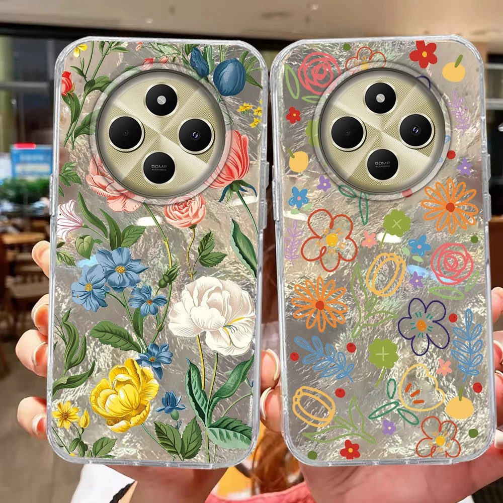 Für Xiaomi Redmi Hinweis 15 14 13 12 11 10 11S 10S 8 9 Pro 15C 13C A3 A1 A2 9A A5 Entzückende Mädchen Floral Weiß Telefon Fall 14C Abdeckung