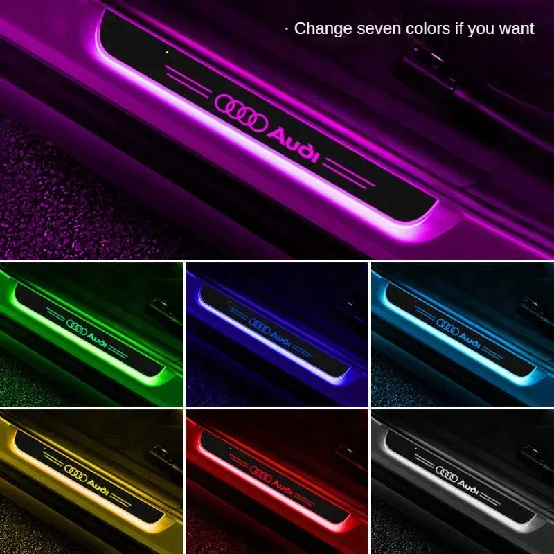 AUDI 4Pcs Wiring Free LED Car Door Sill Lights Car Pedal Pathway Light USB Wireless Car Door Welcome Light For A3 A4 A5 A7 Q5 Q7