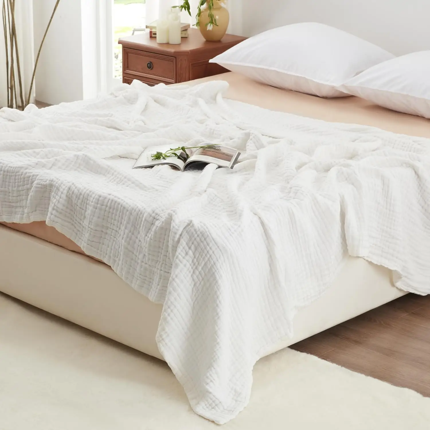 100% katoenen mousseline deken, 6-laags lichtgewicht ademende gaasdeken voor bank, sofa, zachte deken voor alle seizoenen voor bed
