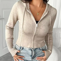 ITOOLIN Y2K Winter Jacket Woman 2025 Simple Retro Gray Casual Knitted Zip Up Hoodies Commuting Sportswear Short Jacket