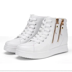 Comemore 2022 Spring New Inner Heightening Women's Platform Shoes Casual Shoes White High Top Sneakers Short Leather Ankle Boots