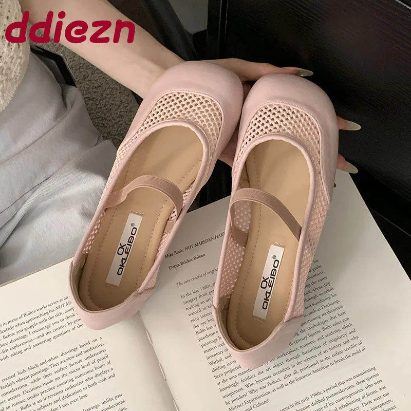 

Fashion Elastic Band Women Ballet Flats Dance Shoes Female Mesh Breathable Footwear Slip On Ladies Flats Mary Janes Shoes