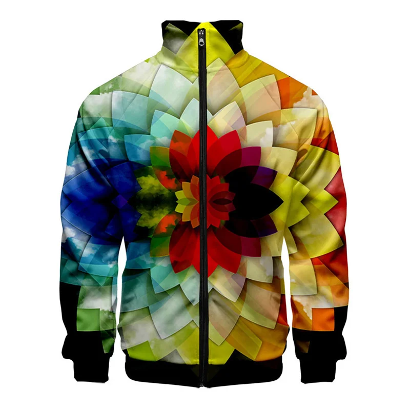 3D Printed Vintage Jacket For Men Colorful Flowers Pattern Long Sleeves Coat Oversized Personality Zipper Jackets Street Tops