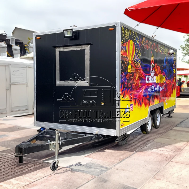 Trailer de Comida CN Van de Fast Food Personalizada para Vendedores de Camping Totalmente Equipado com Churrasqueira, Máquina de Sorvete e Serviço de Café